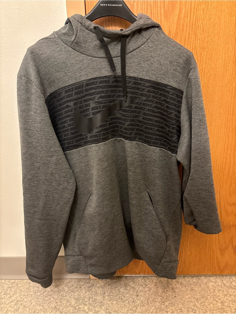 Nike Grey Pullover Hoodie with Black Logo Panel